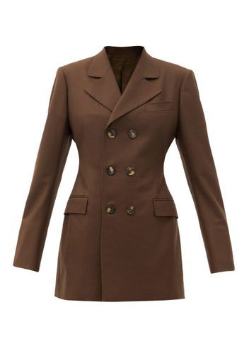 Connolly - Double-breasted Longline Wool-blend Jacket - Womens - Dark Brown