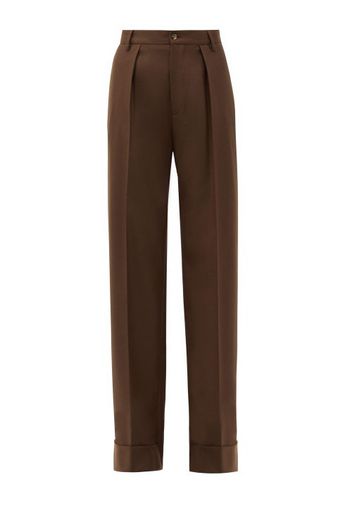 Connolly - Turn-up Cuff Wool-blend Wide-leg Trousers - Womens - Dark Brown