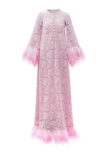 Dolce & Gabbana, Dolce & Gabbana - Feather-trimmed Cotton-blend Lace Gown -  Womens - Light Pink | Catalove