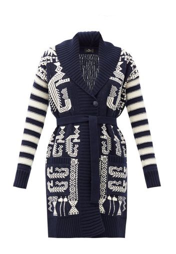 Etro - Jacquard Wool-blend Cardigan - Womens - Navy White