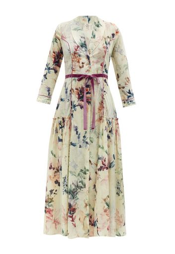 Galanthya - Europa Floral-print Cotton Robe Dress - Womens - Cream Print