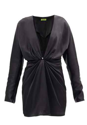 Gauge81 - Shibu V-neck Satin Mini Dress - Womens - Black