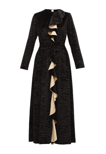 Loretta Caponi - Betty Ruffled Devoré-velvet Midi Dress - Womens - Black Gold