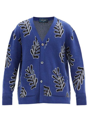 Lost Daze - Palm-jacquard Cotton-blend Cardigan - Mens - Blue