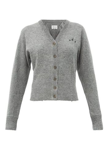 Maison Margiela - Distressed V-neck Wool Cardigan - Womens - Grey