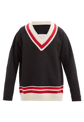 Maison Margiela - V-neck Garment-dyed Cotton Sweatshirt - Mens - Black