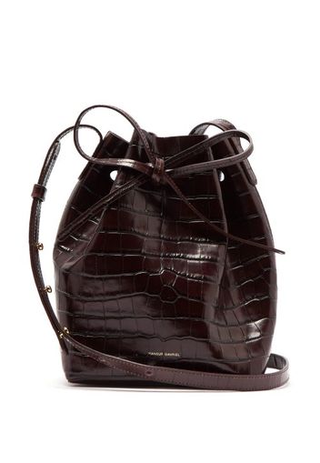 Mansur Gavriel - Mini Crocodile-effect Leather Bucket Bag - Womens - Dark Brown