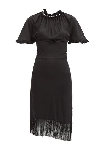 Paco Rabanne - Beaded-collar Fringed-trim Jersey Midi Dress - Womens - Black
