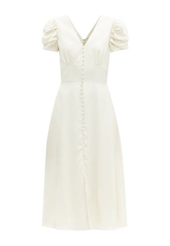 Saloni - Margot Puff-sleeve Crepe Midi Dress - Womens - Cream