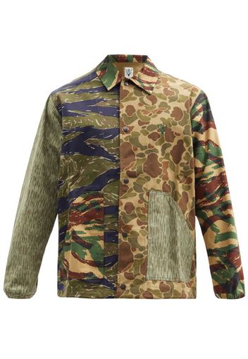 South2 West8 - Patchwork-camouflage Cotton-canvas Jacket - Mens - Green Multi