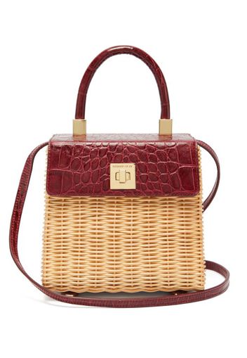 Sparrows Weave - The Classic Wicker And Leather Top-handle Bag - Womens - Burgundy