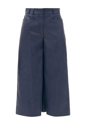 Stella Mccartney - Charlotte Faux-leather Cropped Wide-leg Trousers - Womens - Navy