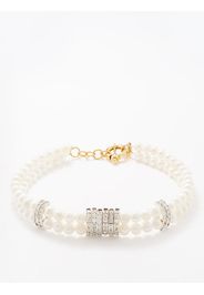 Timeless Pearly - Double Pearl And Crystal Choker - Womens - Pearl