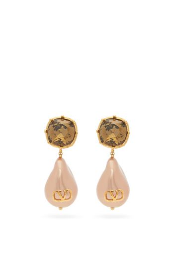 Valentino Garavani - V-logo Faux-pearl & Crystal Drop Earrings - Womens - Pearl