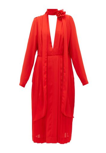 Victoria Beckham - Floral-necktie Pleated-chiffon Dress - Womens - Red
