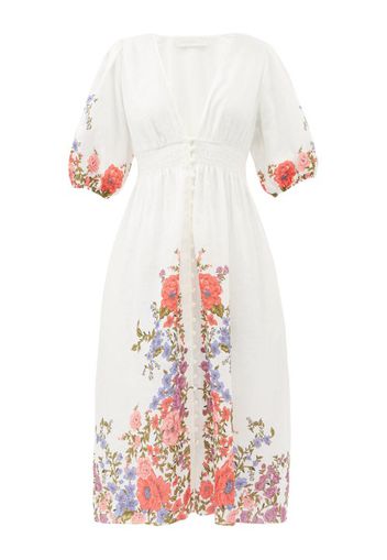 Zimmermann Zimmermann Poppy Floral Print Linen Dress Womens White Print Catalove