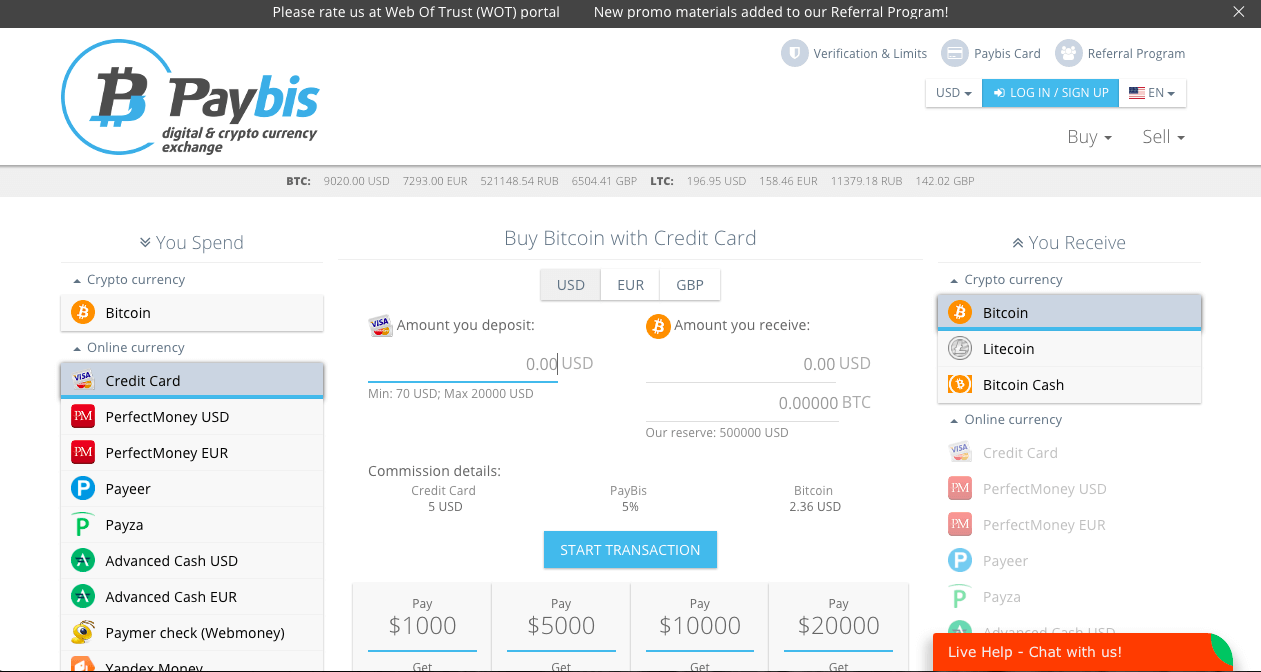 Paybis website
