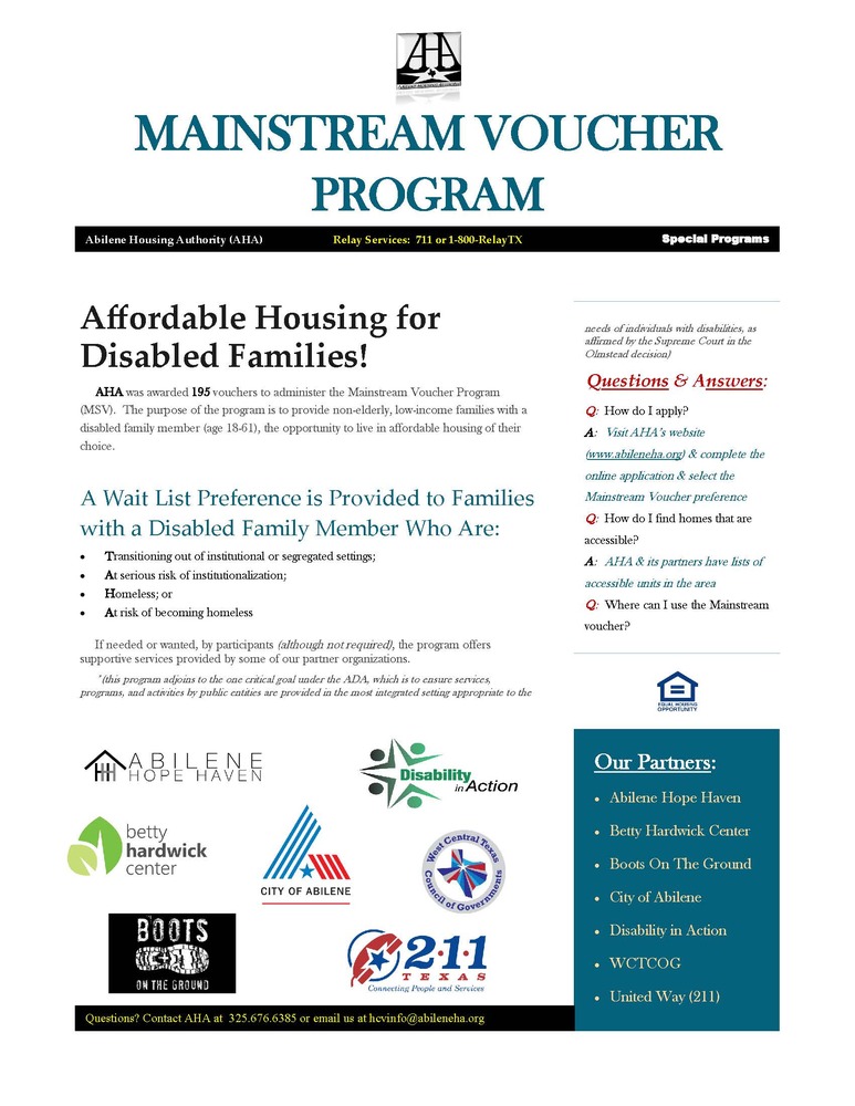 Mainstream Voucher Program Flyer. The information on this flyer is in the text above. 