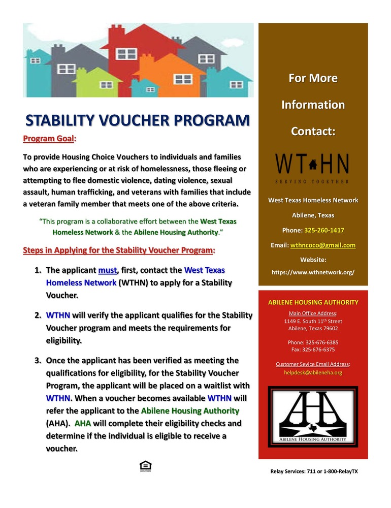 Stability Voucher Program flyfer, the information on this flyer is in the text above. 