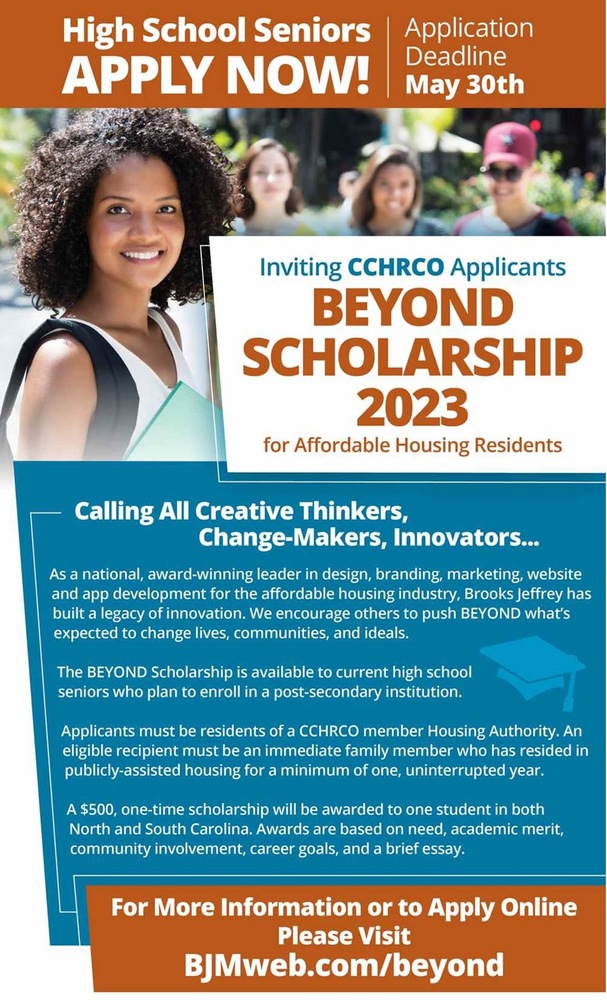 Beyond scholarship flyer with all information as listed below. 