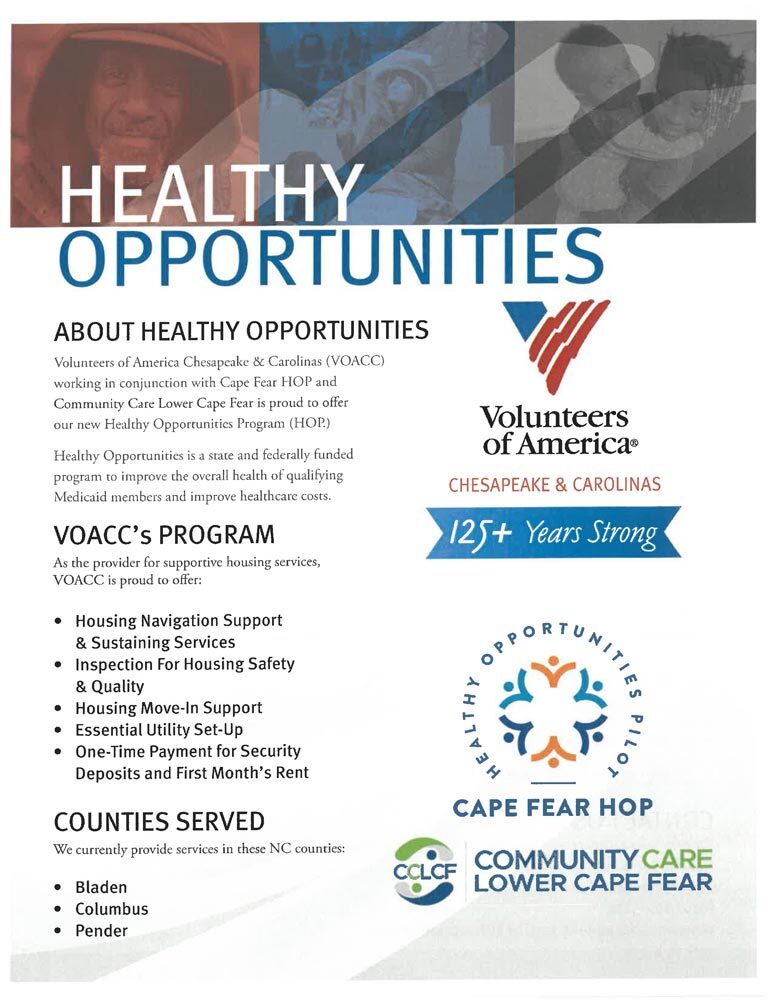 Healthy Opportunities Flyer; all information as listed below.