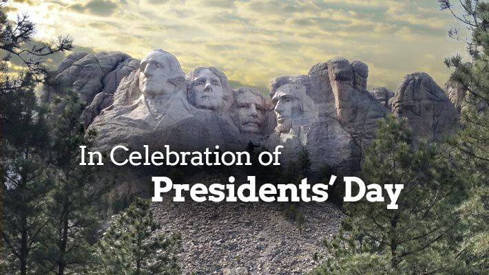 In Celebrating of Presidents' Day. Mount Rushmore is standing tall in the distance.