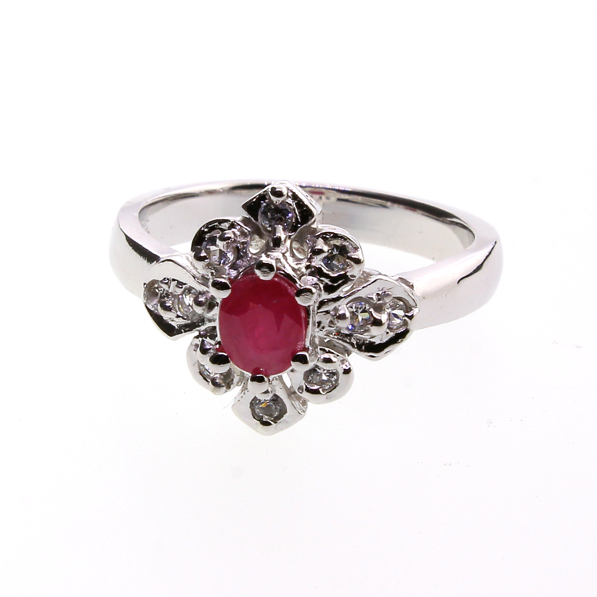 0.50CT Ruby And Topaz Platinum Over Sterling Silver Ring