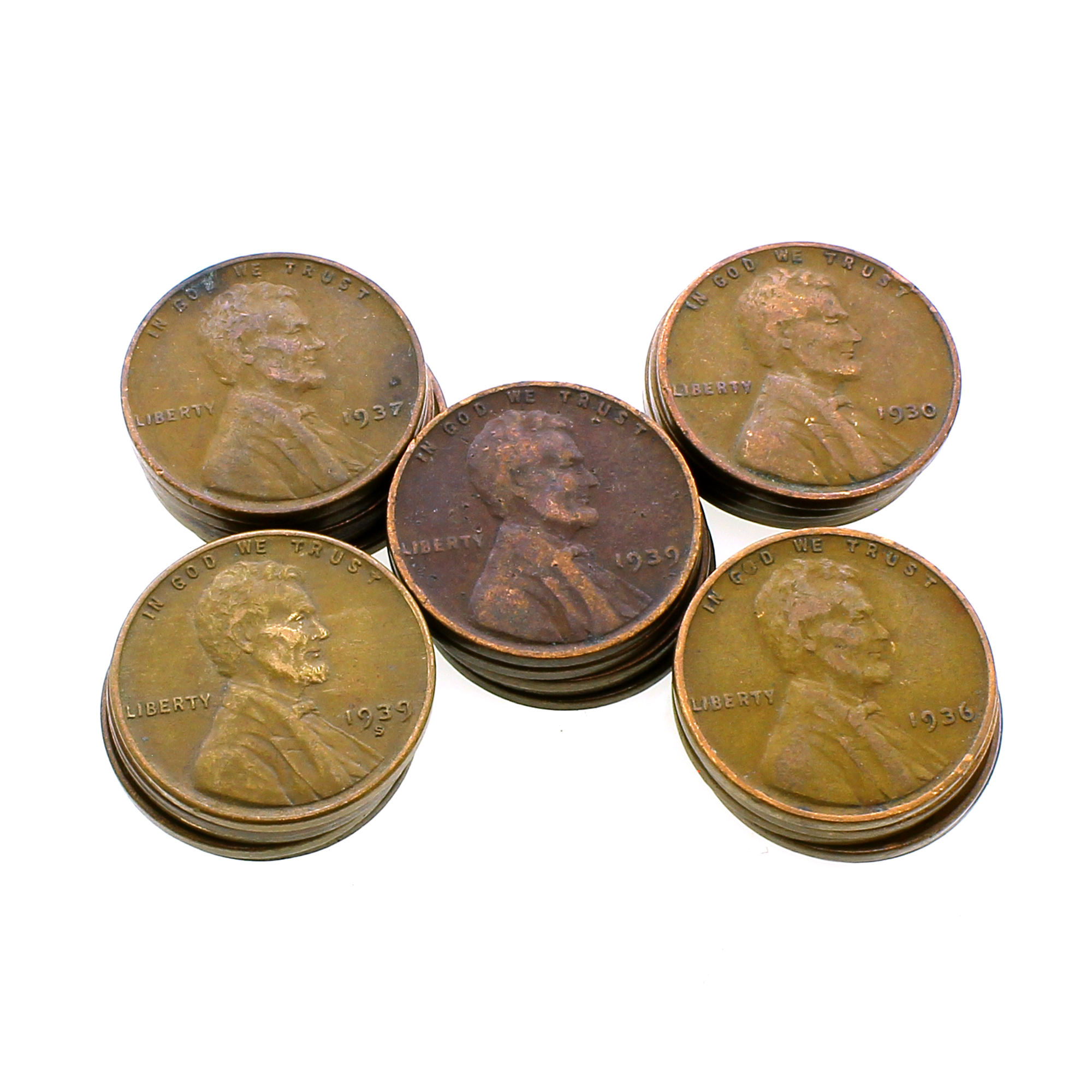 25 1930-1939 Lincoln Wheat Cent Pennies