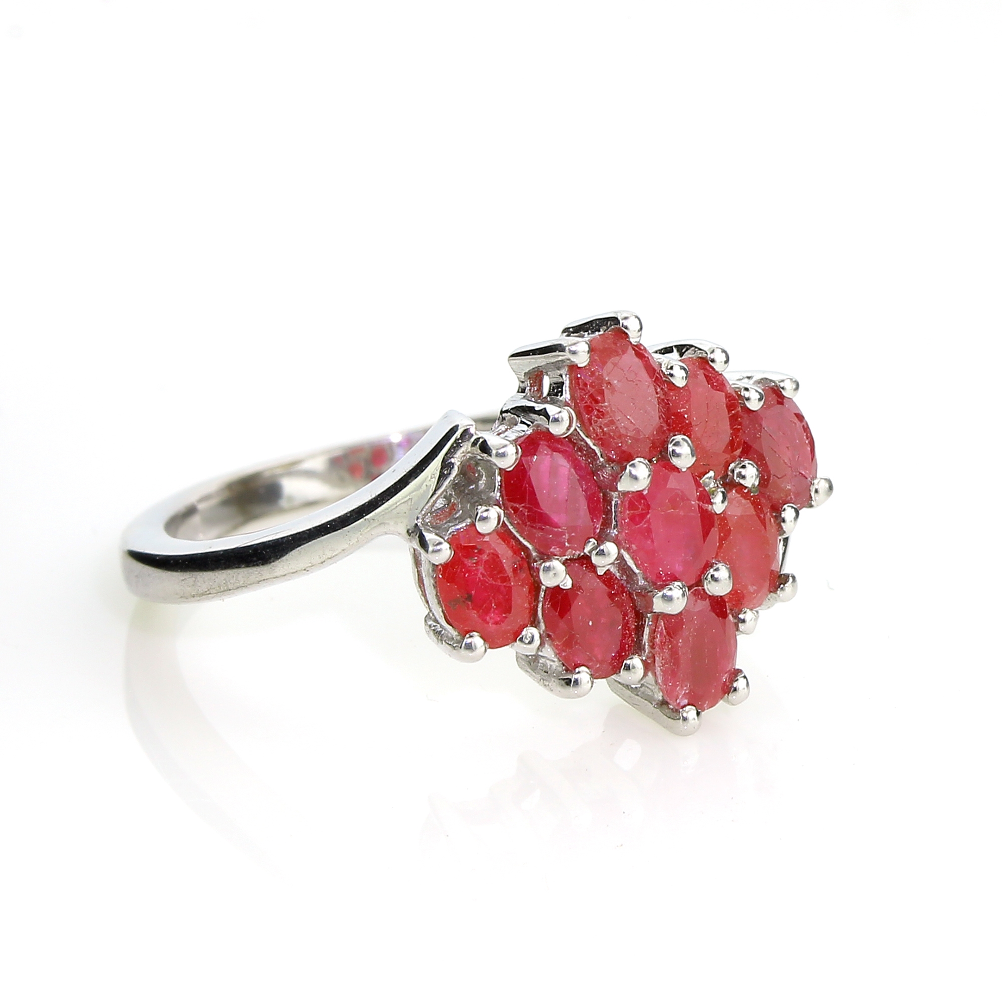 1.89CT Oval Cut Ruby And Platinum Over Sterling Silver Ring