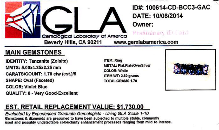 1.70CT Oval Cut Tanzanite And Platinum Over Sterling Silver Ring - Image 2