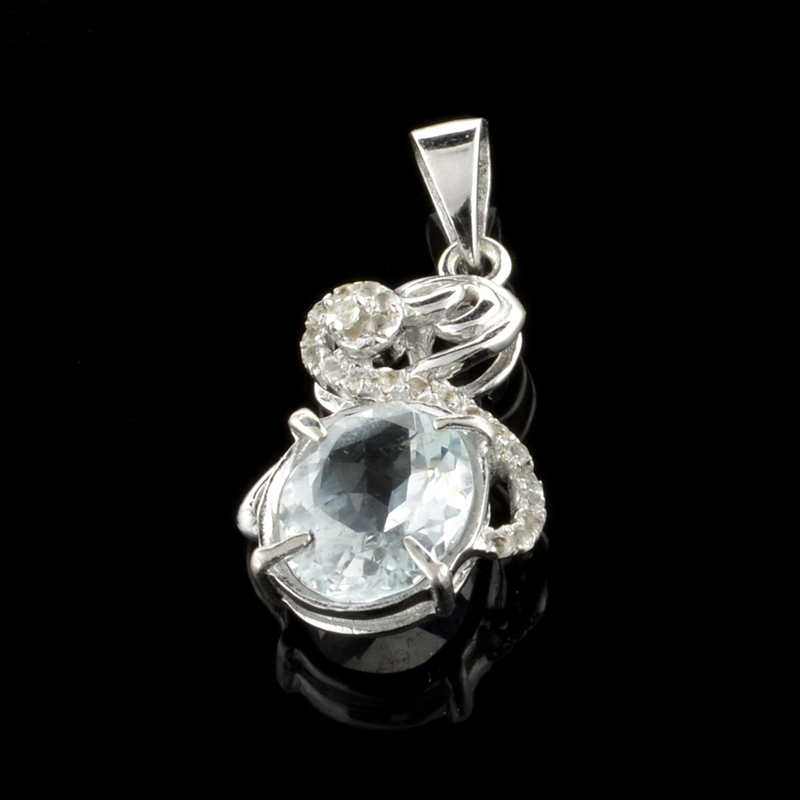2.35CT Aquamarine Beryl And Colorless Topaz Platinum Over Sterling Silver Pendant