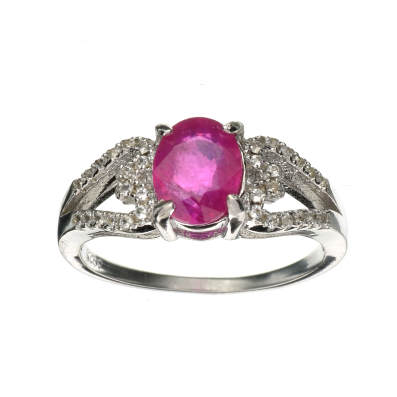 1.70CT Ruby And Colorless Topaz Platinum Over Sterling Silver Ring