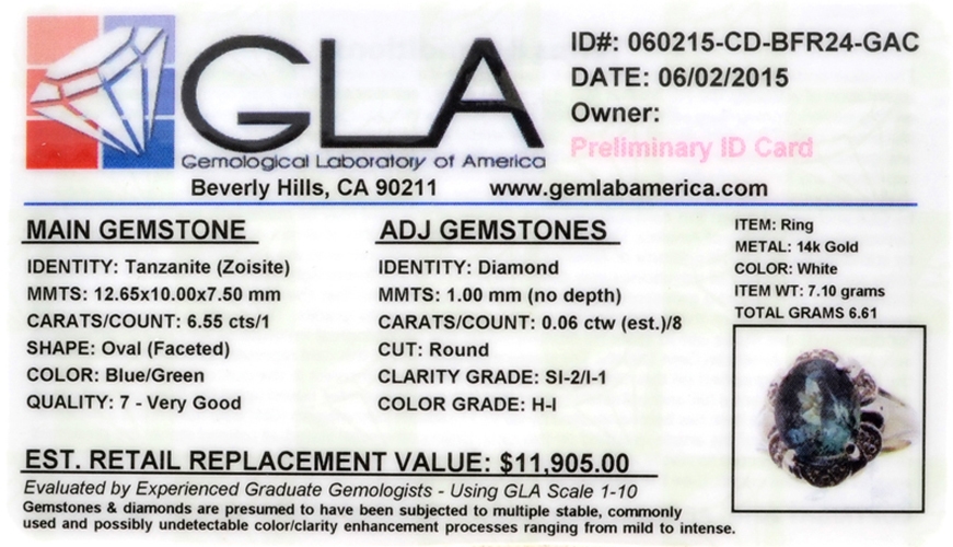 14KT. White Gold, 6.55CT Tanzanite And Diamond Ring - Image 3