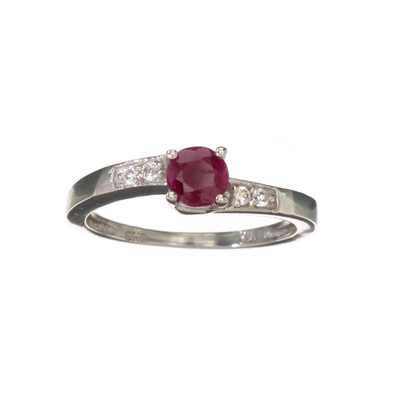0.50CT Ruby And Colorless Topaz Platinum Over Sterling Silver Ring