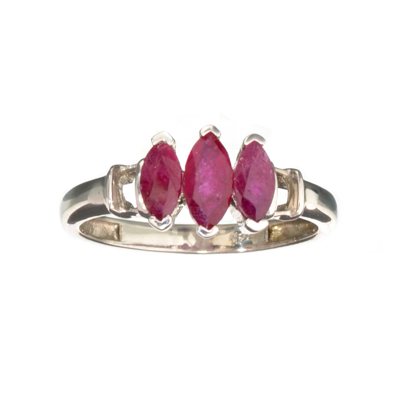 1.00CT Marquise Cut Ruby And Platinum Over Sterling Silver Ring