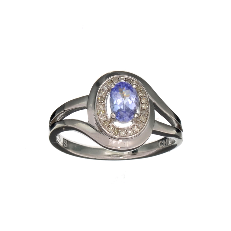 0.50CT Tanzanite And Diamond Platinum Over Sterling Silver Ring