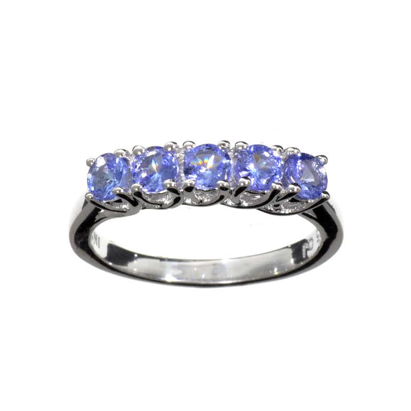 0.75CT Round Cut Tanzanite And Platinum Over Sterling Silver Ring