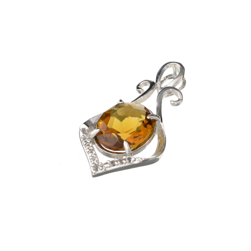 3.00CT Oval Cut Citrine And White Sapphire Sterling Silver Pendant