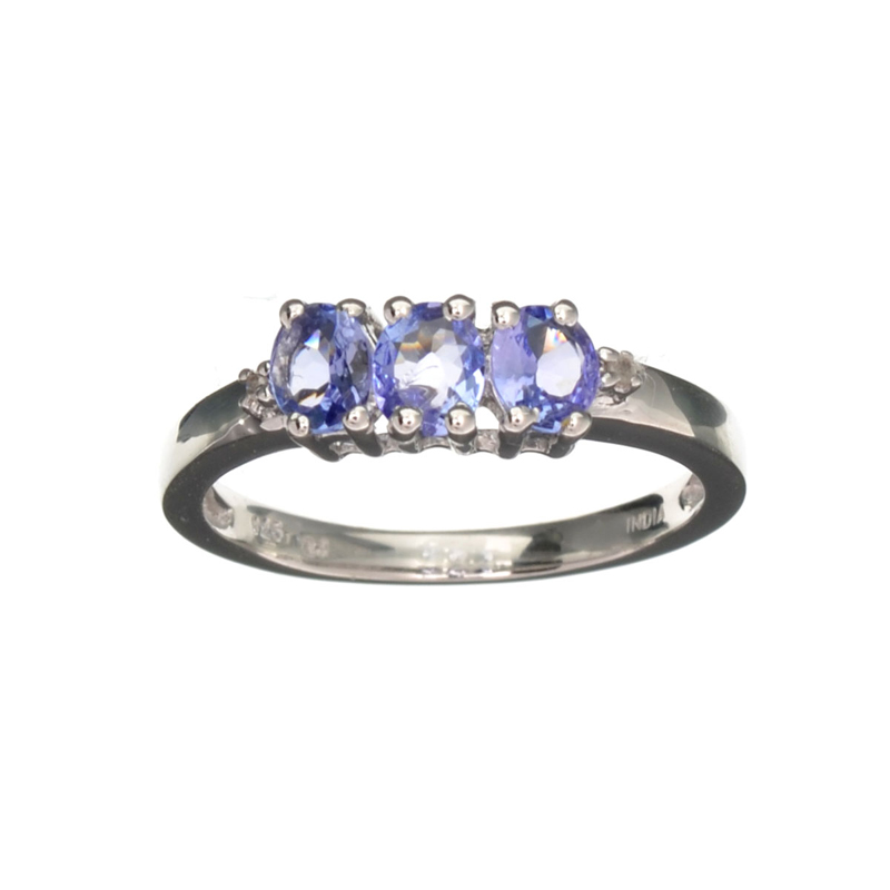 0.99CT Oval Cut Tanzanite And Diamond Over Sterling Silver Ring