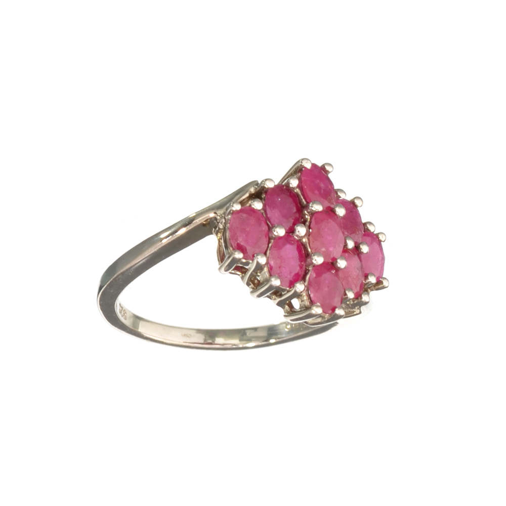1.90CT Oval Cut Ruby And Sterling Silver Cluster Ring