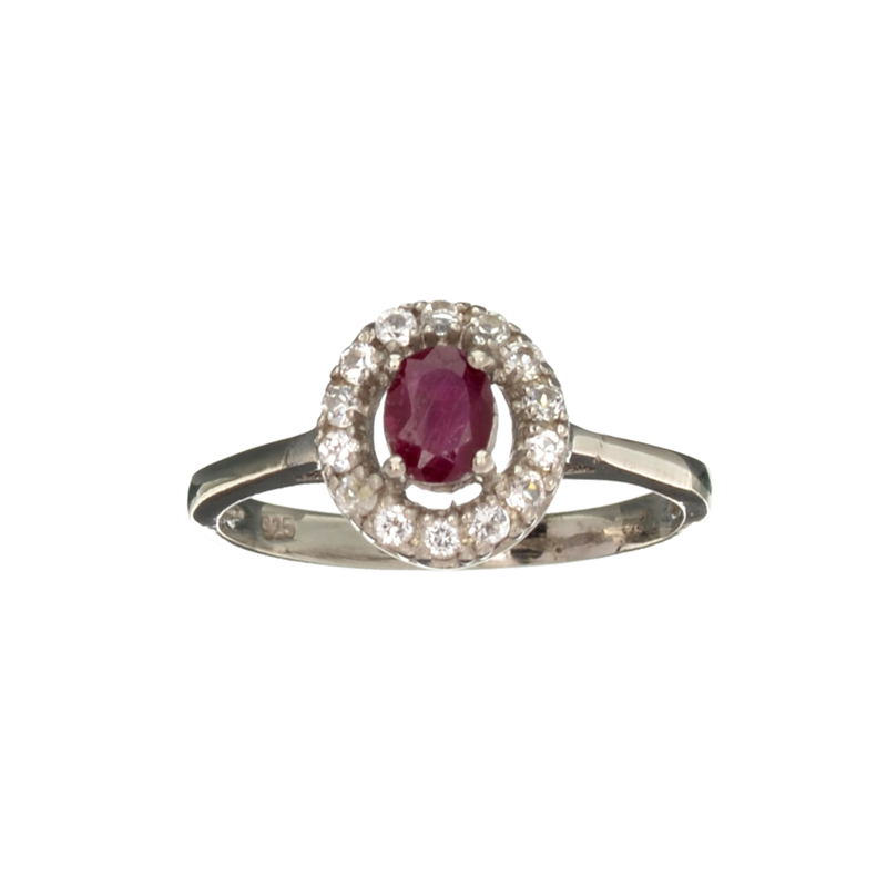 0.81CT Oval Cut Ruby And White Sapphire Sterling Silver Ring