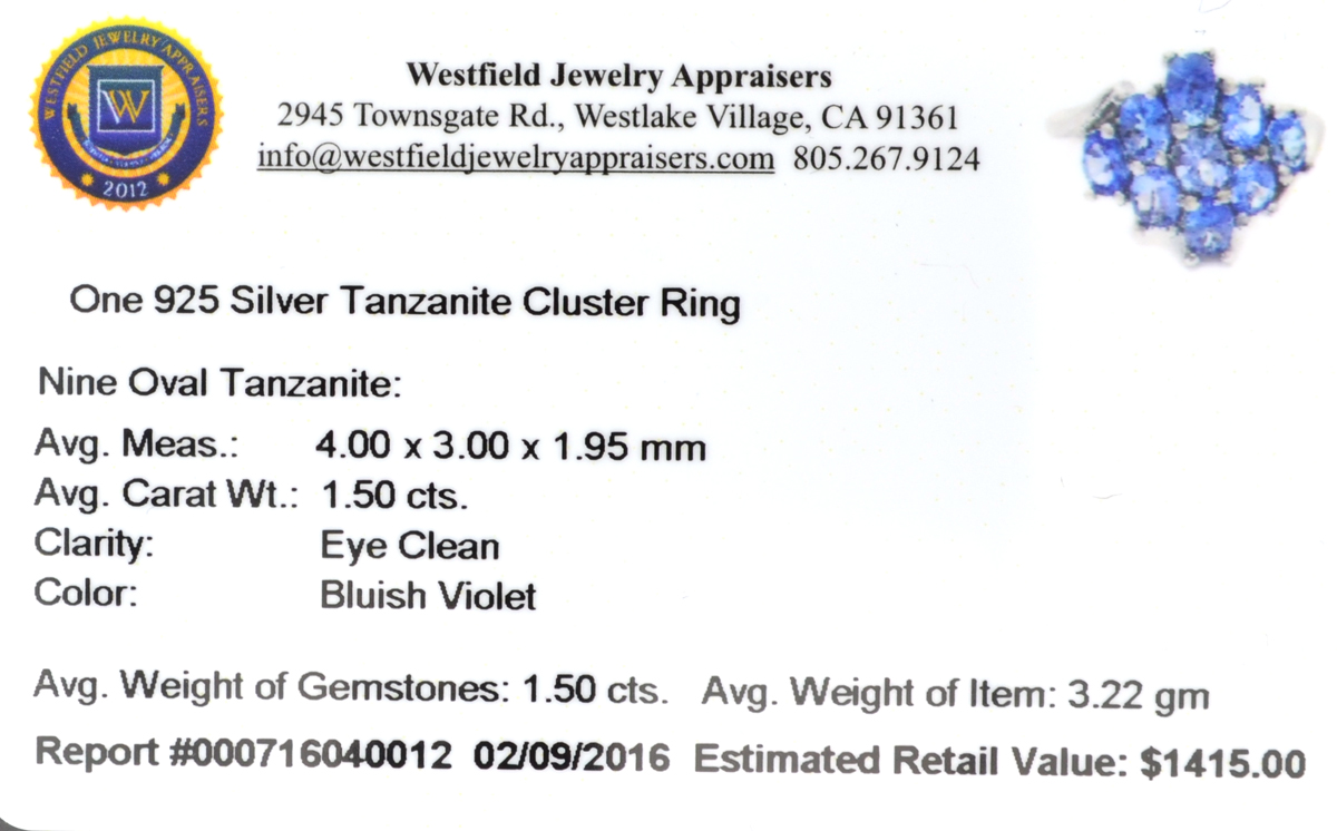 1.50CT Oval Cut Tanzanite And Sterling Silver Cluster Ring - Image 2