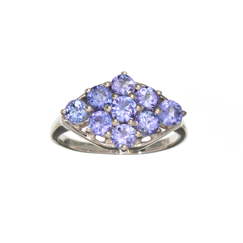1.80CT Round Cut Tanzanite And Sterling Silver Cluster Ring