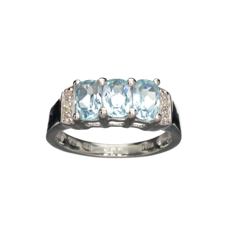1.84CT Blue Topaz And White Sapphire Sterling Silver Ring