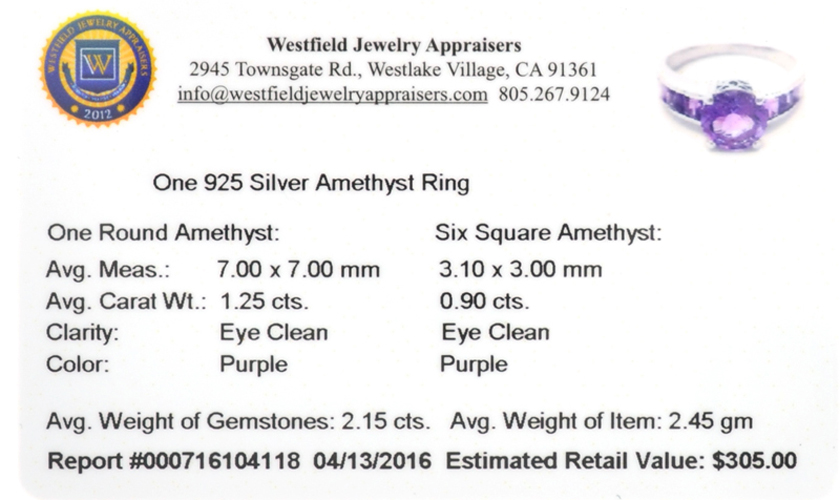 2.15CT Purple Amethyst And Sterling Silver Ring - Image 2
