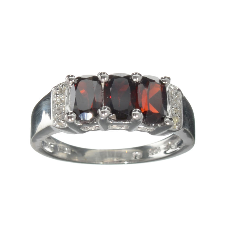 1.84CT Almandite Garnet And White Sapphire Sterling Silver Ring