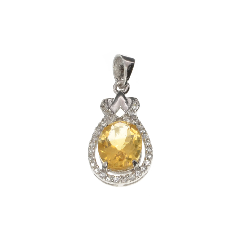 2.50CT Citrine And White Sapphire Sterling Silver Pendant