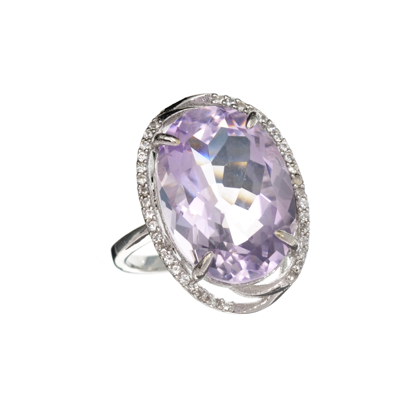 11.50CT Purple Amethyst And White Sapphire Sterling Silver Ring