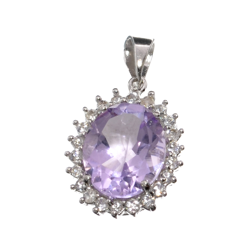 3.40CT Purple Amethyst And White Sapphire Sterling Silver Pendant
