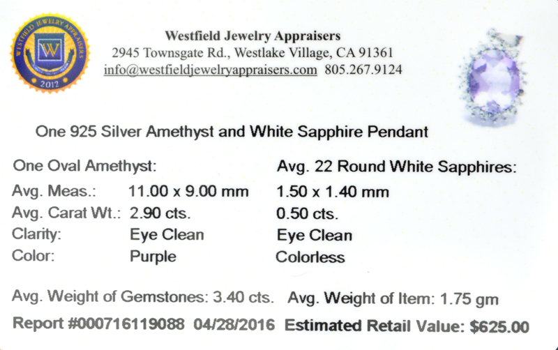 3.40CT Purple Amethyst And White Sapphire Sterling Silver Pendant - Image 2